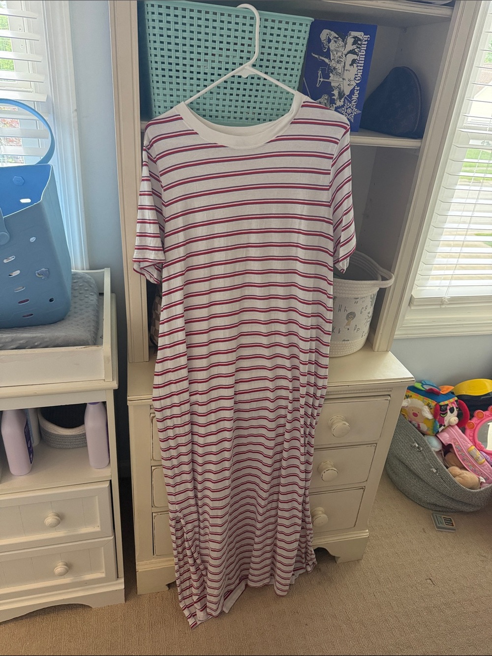 Old Navy White Maxi Dress with Red Stripes